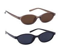 Mikovivi 2 Uds Gafas Sol Ovaladas para Mujer, Negras y Marrones Gafas de Sol Retro Ovaladas Ojo Gato Ligeras Elegantes Accesorios de Verano para Mujer