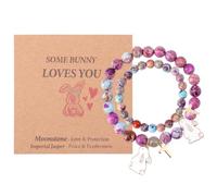 Mikovivi 2 Uds Pulsera Cristales Naturales de Pascua con Tarjeta de Conejito, Amor y Protección Piedra Natural Pulsera Conejito para Mujer Madre Primavera Regalo Pascua