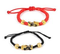 Mikovivi 2 Uds Pulseras de la Riqueza, Pulsera Suerte Roja y Negra con Bestias Míticas Chinas Atrae Prosperidad la Fortuna Joyería Suerte para Hombres y Mujeres