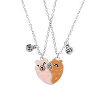 Mikovivi 2uds Amistad Collares Capibara Set, Adorables Collar Capybara con Forma de Corazón Ideales para Aniversarios Cumpleaños Mujer Amigas Regalo (Tono Plateado)