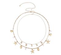 Mikovivi 2uds Cadena Vientre Delicada para Mujer, Cadena Cintura Ajustable con Colgante Concha y Estrella de Mar Joyería Corporal para Atuendos Femeninos