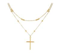 Mikovivi 2uds Collar con Cruz Oro, Ajustable Tendencias Cruz Collar Doble Cadena con Cadena Extendida para Mujer Accesorios de Joyería