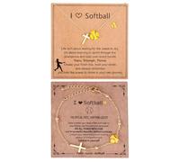 Mikovivi 2uds Conjunto de Joyas Temática Deportiva, Collar y Pulsera Cruz Oro con Tarjetas para Cumpleaños Navidad San Valentín Pascua Bautismo Graduación Regalo(Softbol)