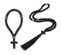 Mikovivi 2uds Juego de Cuerda de Oracion Ortodoxas, Collar Cuerda Oracion Chotki con Borlas y Pulsera a Juego para Decoración Cristiana(Negro)
