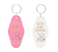 Mikovivi 2uds Llavero de Camping, Llaves del Autocaravana Llavero Accesorios de Caravana Camper Cadena Llaves para Mujer Hombre Regalo (Rosa & Blanco)