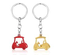 Mikovivi 2uds Llaveros Carrito de Golf, Aleación Zinc Llavero de Golf Brillante Charm Keyring Elegante Accesorios Bolsa Temática Deportiva para Hombres Mujeres (Rojo, Dorado)