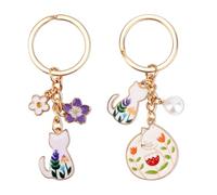Mikovivi 2uds Llaveros de Gato Kawaii, Llavero Flor Esmaltada Llavero Japonés Decoración Jardín Gatos Blancos Lindos Colgantes para Bolsos para Amantes de los Gatos