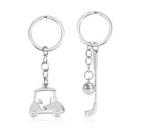 Mikovivi 2uds Llaveros de Golf, Aleación de Zinc Carrito Golf & Palo Llavero Brillante Elegante Charm Keyring Accesorios Bolsa Temática Deportiva para Hombres Mujeres (Plata)