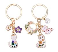 Mikovivi 2uds Llaveros Gato Lindo, Llavero Kawaii Gato Blanco y Flor Esmalte Decoración Japonesa para Mujeres Elegantes Dijes para Bolsos Llaveros Mochilas Bolsos Suministros y Accesorios Decoración