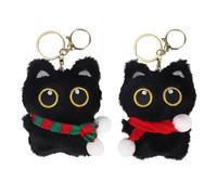 Mikovivi 2uds Llaveros Peluche Gato Negro Chirriante, Kawaii Gato Negro con Bufanda Llavero Animal Esponjoso para Bolso Mochila Monedero Accesorios y Regalos para Amantes Los Gatitos