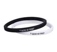 Mikovivi 2uds Pulsera Cristiana, Dios es lo Primero Versículos Bíblicos Accesorio Cristiano Inspirador para Mujeres y Hombres Regalo Religioso (Negro y Blanco)