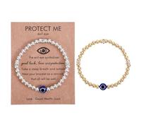 Mikovivi 2uds Pulsera de Ojo Malvado para Mujer, Moderna Pulsera de Cuentas con Dijes Ojo Malvado Joyería Buena Suerte para Amigas Mamás y Hermanas (Dorado, Plata)