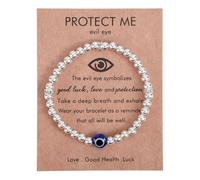 Mikovivi 2uds Pulsera de Ojo Malvado para Mujer, Moderna Pulsera de Cuentas con Dijes Ojo Malvado Joyería Buena Suerte para Amigas Mamás y Hermanas (Plata)