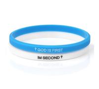 Mikovivi 2uds Pulseras Dios es Primero, Silicona Elástica Pulsera Cristiana Inspiradora Versículos Bíblicos Regalos de Joyería para Hombres y Mujeres (Blanco, Azul)