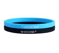 Mikovivi 2uds Pulseras Dios es Primero, Silicona Elástica Pulsera Cristiana Inspiradora Versículos Bíblicos Regalos de Joyería para Hombres y Mujeres (Negro, Azul)