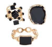 Mikovivi 3 Uds Anillos Llamativos Negros y Dorados, Anillos de Cóctel Vintage Grandes Gruesos Joyería Negra y Dorada con Efecto Aceite Regalo para Mujer