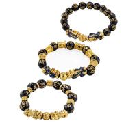 Mikovivi 3 Uds Pulsera de la Riqueza, Pulsera Buena Suerte con Bestias Míticas Chinas Escrituras Talladas Atrae la Fortuna Joyería Suerte para Hombres y Mujeres