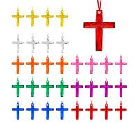 Mikovivi 32uds Collares de Cruz de Colores, Plástico para Pascua Regalos Religiosos Recuerdos para Fiestas Vacaciones Escolares Dominicales y Actividades Pascua (8 Colores)