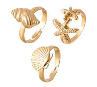 Mikovivi 3uds Anillos de Concha de Estrella Mar, Delicados Anillos Dorados Elegantes Joyas Estrella Mar Joyas Playa Ajustables Regalos Verano para Mujeres