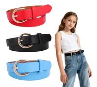 Mikovivi 3uds Cinturon Cuero Niña Talla 10-12, Cinturon Cuero Fino Accesorios de Vestir para Niña Vestidos Vaqueros (Negro Rojo y Azul)