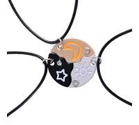 Mikovivi 3uds Collares Amistad Trío, Collares Colgante Estrella Luna y Sol Grabados Collar Redondo a Juego con Rompecabezas de Mejores Amigos para Siempre Regalos Joyería para Mujeres (3 Colores)