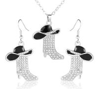 Mikovivi 3uds Juego Accesorios Vaquera, Pendientes Botas Vaquera de Esmaltadas y Diamantes de Imitación y Collar a Juego Concierto Campestre Disfraz Occidental Accesorio para Mujer
