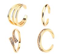 Mikovivi 4uds Anillos para los Dedos del Pie para Mujer, Set de Anillos Abiertos Ajustables los Dedos Pies Minimalista Triple CZ de Cristales Banda Estilo Abrazo Joyería Verano (Oro)