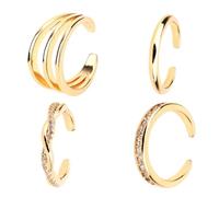 Mikovivi 4uds Anillos para Los Dedos del Pie para Mujeres, Set de Anillos Abiertos Dedos Triple CZ Sencillo Banda Cristal Torcido Joyería Elegante Pies Playa de Verano (Dorado)