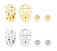 Mikovivi 4uds Soportes Pendientes, Soportes para Pesados y Orejas Caídas con 4 Tapas Silicona para Parte Trasera Cierres de Seguridad Pendientes Botón (Dorado, Plateado)