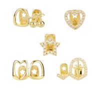 Mikovivi 5 Piezas de Parrillas Dentales, Hip-Hop Punk Diamante Dental Grillz Cruz Corazón Estrella Dientes Dorados Grillz Joyería con Dije Regalo para Mujer Hombre