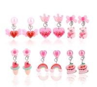 Mikovivi 6 Pares Niñas Pendientes Clip para Chicas, Sin-Perforación Dulce Corazón Helado Princesa Pendientes Joyería Accesorios Niña Regalo