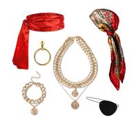 Mikovivi 6 Piezas Set de Accesorios de Pirata para Hombre & Mujer, Incluye Pañuelo, Cinturón, Collar, Pulsera, Parche Ocular, Pendiente para Fiesta Disfraz Halloween