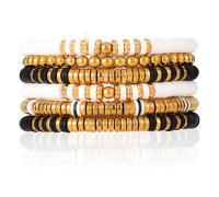 Mikovivi 6pcs Pulseras Surferas Conjunto, Oro Negro Arcilla Polimérica Pulseras Elásticas con Cuentas Apilables Capas Pulseras de la Amistad Boho Verano Playa Joyería Regalos para Mujeres