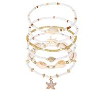 Mikovivi 6uds Tobilleras Mujer, Conchas Marinas Perlas Estrellas de Mar Caracolas y Tortugas Marinas Tobillera Bohemia Multicapa con Cuentas para Mujeres