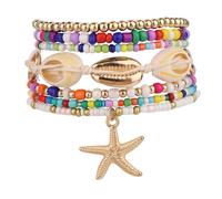 Mikovivi 7 Pulseras de Playa Verano, Juego Pulseras Surferas con Cuentas Colores Estrellas Mar y Conchas Joyería Bohemia Costera para Mujer Accesorios de Playa para Vacaciones