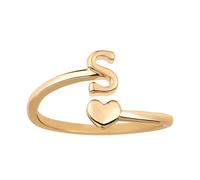 Mikovivi Anillos Apilables Inicial Corazón, Anillos Ajustables el Meñique Bonitos Anillos Letras Mayúsculas Anillos Dorados Que no se Deslustran Regalo Joyería para Mujeres y Adolescentes (S)