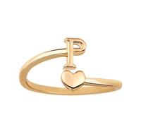 Mikovivi Anillos Apilables Inicial Corazón, Anillos Ajustables el Meñique Bonitos Anillos Letras Mayúsculas Anillos Dorados Que no se Deslustran Regalo Joyería para Mujeres y Adolescentes (P)