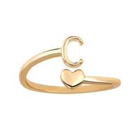 Mikovivi Anillos Apilables Inicial Corazón, Anillos Ajustables el Meñique Bonitos Anillos Letras Mayúsculas Anillos Dorados Que no se Deslustran Regalo Joyería para Mujeres y Adolescentes (C)