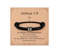Mikovivi Brazalete Cruz y Versículo Bíblico, Brazalete de Cruz Ajustable con Josué 1:9 Adorno Religioso Cristiano Inspirador con Tarjeta para Hombres