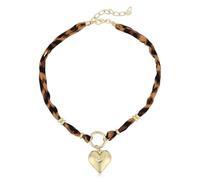 Mikovivi Bufanda Collar con Estampado de Leopardo y Dijes, Colgante Corazón Dorado Vintage Joyería de Moda para Mujeres en Vacaciones