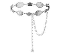 Mikovivi Cinturón de Cadena de Concho Ovalado Estilo Occidental, Cinturón de Cadena de Vaquera Estilo Occidental para Mujer Cadena para La Cintura Ajustable para Vestidos y Jeans (Plateado)