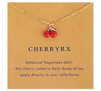 Mikovivi Collar Colgante Cereza, Dulce Fruta Cereza Cadena Dorada con Tarjeta de Ánimo Dosis de Alegría Joyería para Mujeres Ella Regalo Positivo