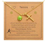 Mikovivi Collar Deportivo Oro, Collar con Coalgante de Cruz Joyería Temática Deportiva con Tarjeta para Cumpleaños Navidad San Valentín Pascua Bautismo Graduación(Pelota Tenis)