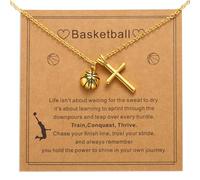 Mikovivi Collar Deportivo Oro, Collar con Coalgante de Cruz Joyería Temática Deportiva con Tarjeta para Cumpleaños Navidad San Valentín Pascua Bautismo Graduación(Baloncesto)