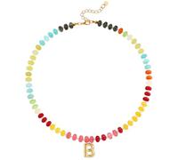 Mikovivi Collares de Cuentas Mujer, Coloridos Piedra Natural Collar de Piedras Preciosas Dije Gargantilla de Cuentas Colgante de Letra Inicial Collar Bohemio Verano Playa Joyería Regalo (B)