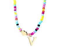 Mikovivi Colorido Collar Iniciales Cuentas para Mujeres, Boho Collar Colgante Letra con Cadena Ajustable Choker de Alfabeto Moderno Regalo Joyería Verano (V)