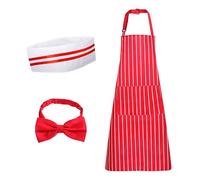 Mikovivi Disfraz de Chef, Delantal de Rayas Rojas y Blancas con 2 Bolsillos Gorro de Chef y Pajarita Kit de Disfraz de Camarero de los Años 50 para Suministros de Fiesta de Cosplay para Adultos