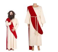 Mikovivi Disfraz de Jesucristo, Disfraz Cristo Disfraz Jesu Cristo con Peluca Bata de Barba Chal Cordón de Cintura Traje de Cosplay para Fiesta de Disfraces de Halloween(Talla XXL)