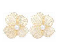 Mikovivi Grandes Pendientes Florales Tonos Dorados para Mujer, Delicados Pendientes Florales con Perla Falsa Joyería Flor para Boda Fiesta Regalo