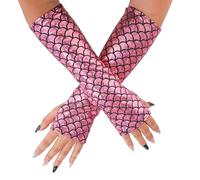 Mikovivi Guantes de Sirena, Mangas Brazo Escamas Pescado Tela Bronceadora Mangas Brazo Escamas Pescado con Brillo Sirena Guantes Sin Dedos con Brillo Moda Accesorios Carnaval Halloween(Rosa)